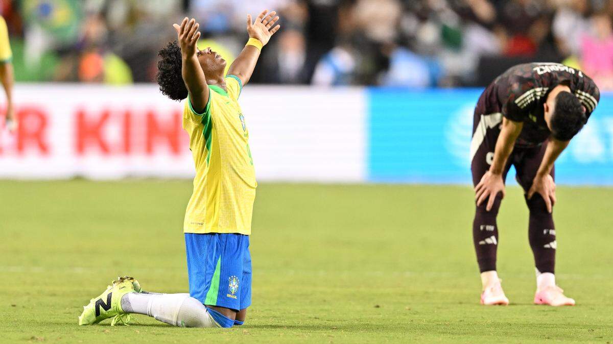 Endrick Felipe Sousa anotó el gol del triunfo de Brasil 3-2 en el descuento ante México, en el partido amistoso celebrado este sábado 8 de junio de 2024 en College Station, Texas.