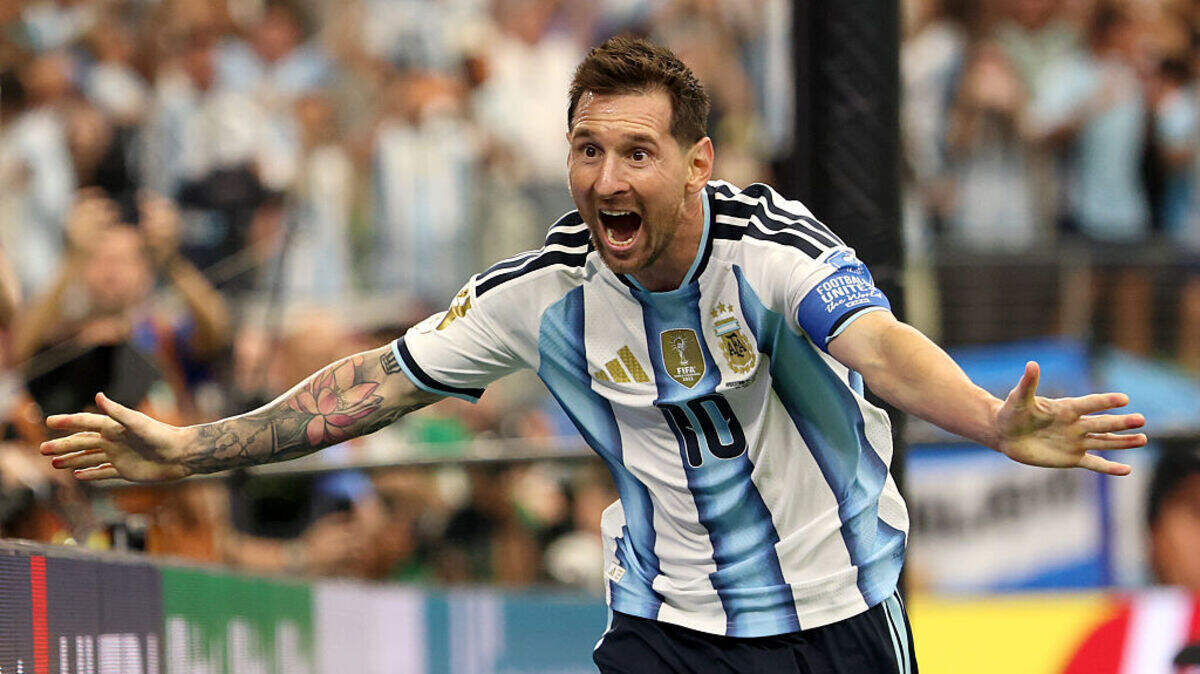 El astro de Argentina Lionel Messi celebra tras marcar el gol ante Austria el lunes que lo convirtió en el máximo anotador en la historia de los Mundiales.