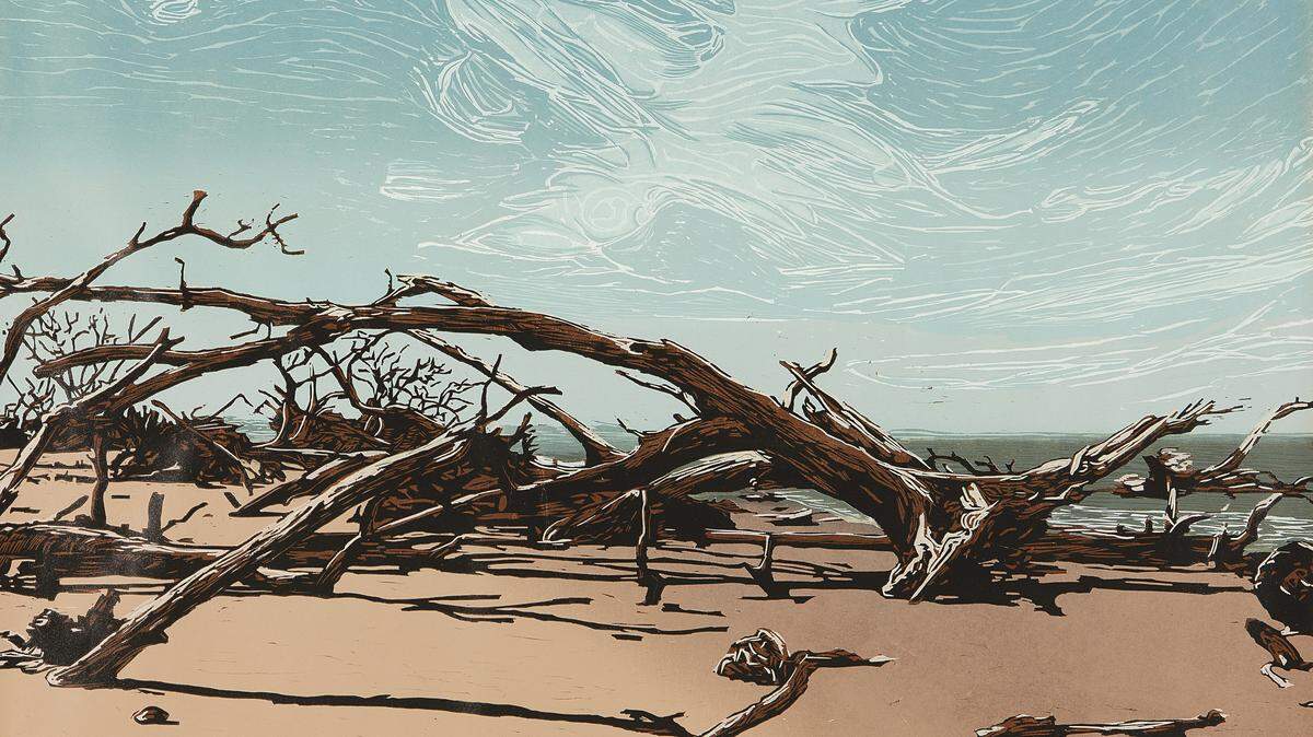 “Boneyard Beach”, 2018, serigrafía en color sobre papel de arroz, edición 1 de 1 (+ 1 AP), 50 x 36 pulgadas.