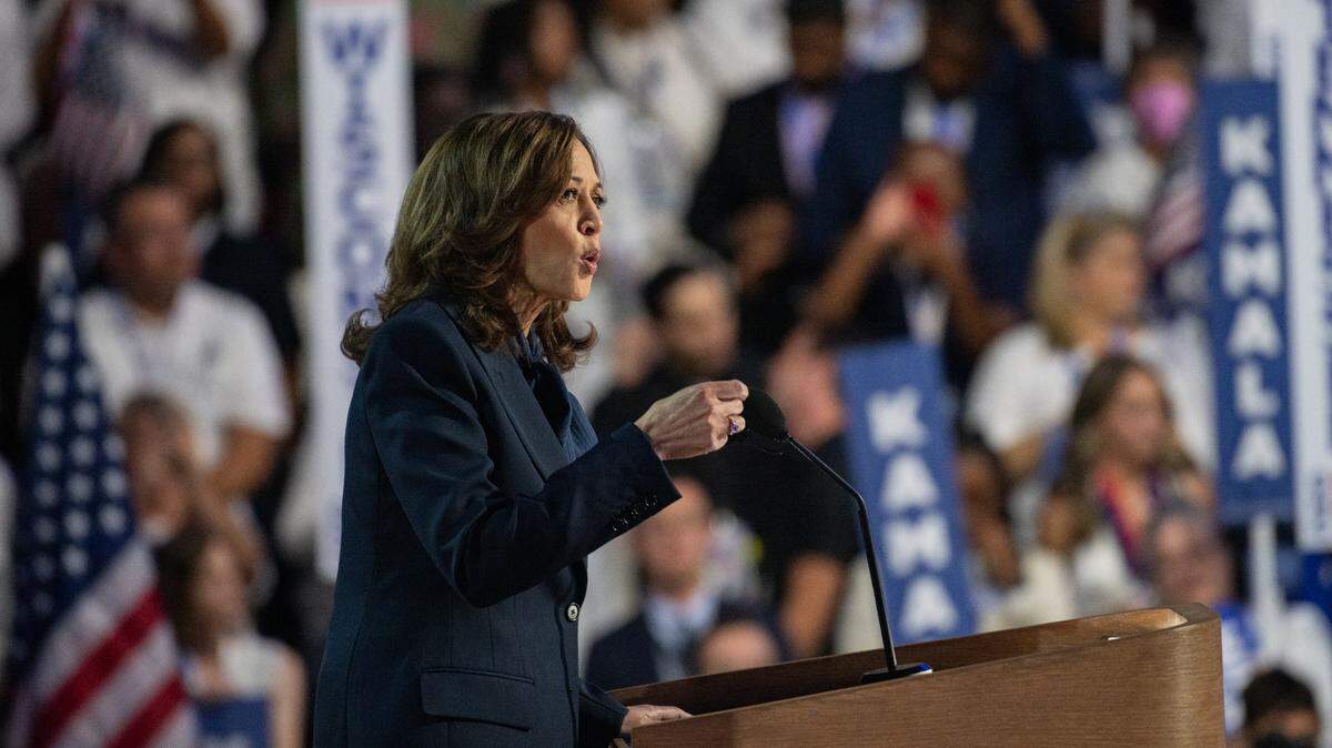 United States Vice President Kamala Harris, the 2024 Democratic Party nominee for President of the US, delivers her acceptance speech for the official Democratic Presidential nomination at the 2024 Democratic National Convention in Chicago, Illinois, USA, at the United Center on Thursday, August 22, 2024. 
Credit: Annabelle Gordon / CNP/Sipa USA