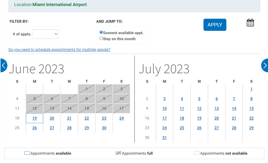 Citas disponibles para entrevista de Global Entry en el Aeropuerto Internacional de Miami