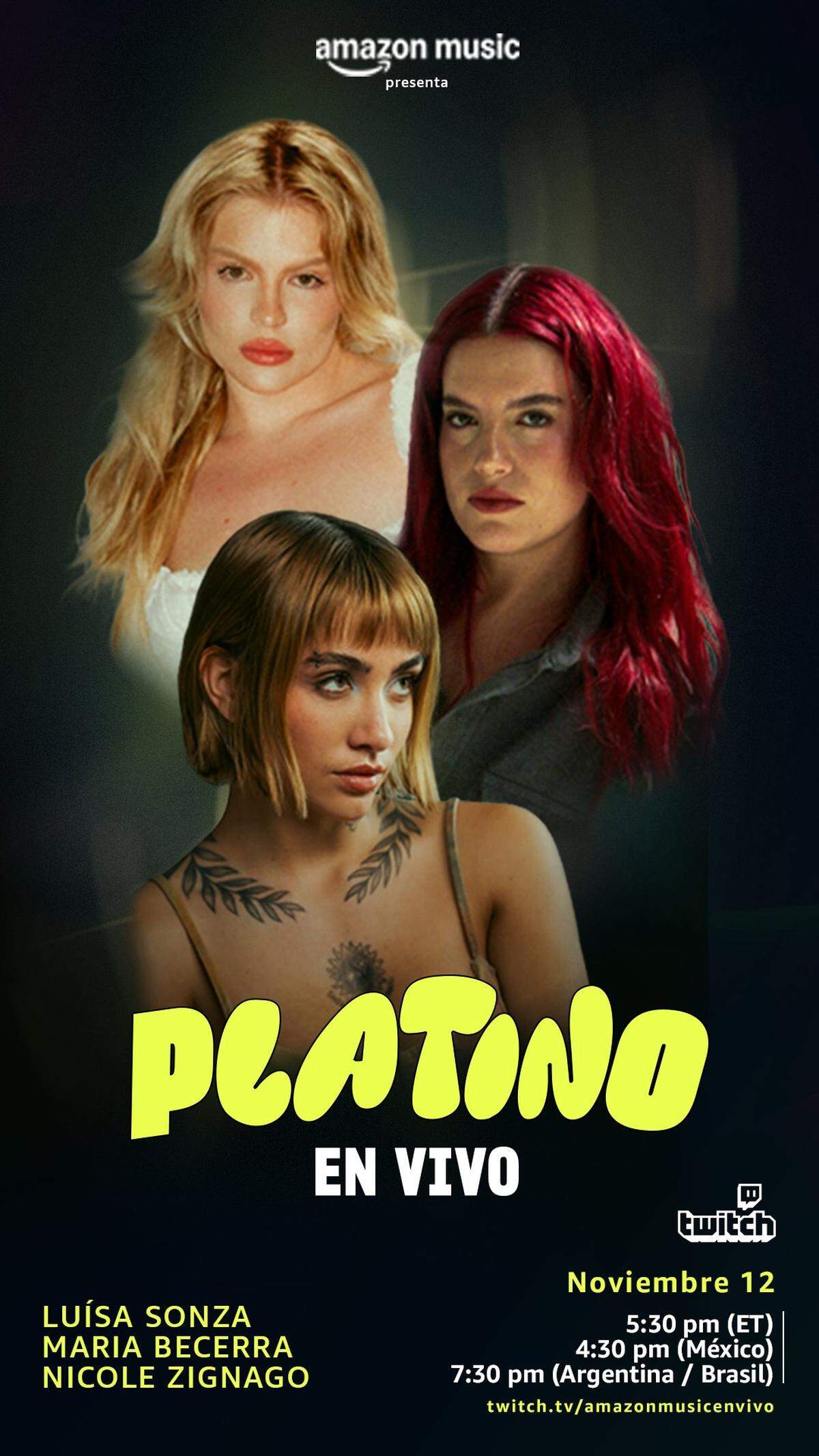 María Becerra, Luísa Sonza y Nicole Zignago en Platino en Vivo.