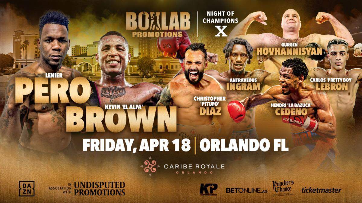 Lenier Peró, Kevin Brown e Idalberto Umara buscarán brillar en una cartelera de BOXLAB Promotions, con transmisión global por DAZN en el Hotel Caribe Royale de Orlando.