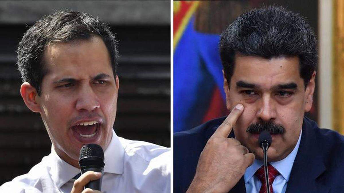 El gobernante de Venezuela Nicolás Maduro le dijo este martes al líder de la oposición Juan Guaidó (izq.) que ya hay diálogo en el país, que “no es noticia” que alguien lo plantee, después de que el opositor propusiera este martes un proceso de negociación “entre las fuerzas legítimas democráticas, el régimen y las potencias internacionales”.
