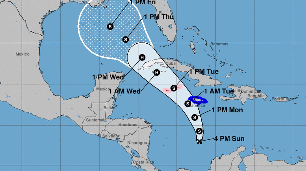Ubicación de una posible tormenta tropical a las 4 p.m. del domingo 3 de noviembre de 2024. 