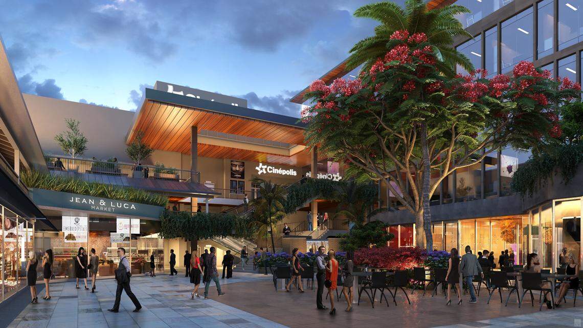 El bosquejo de una plaza en el rediseñado CocoWalk de Coconut Grove.