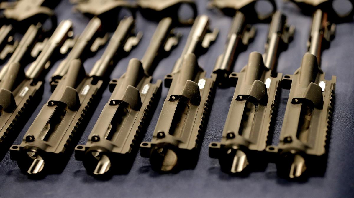 Seized weapons parts are displayed during a June 28, 2019 news conference on an international arms-trafficking operation by Homeland Security Investigations and law enforcement partners in Argentina and Brazil.
