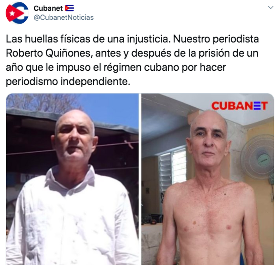 El medio cubano, CubaNet, compartió el estado en que el periodista Roberto Quiñones fue liberado de la cárcel