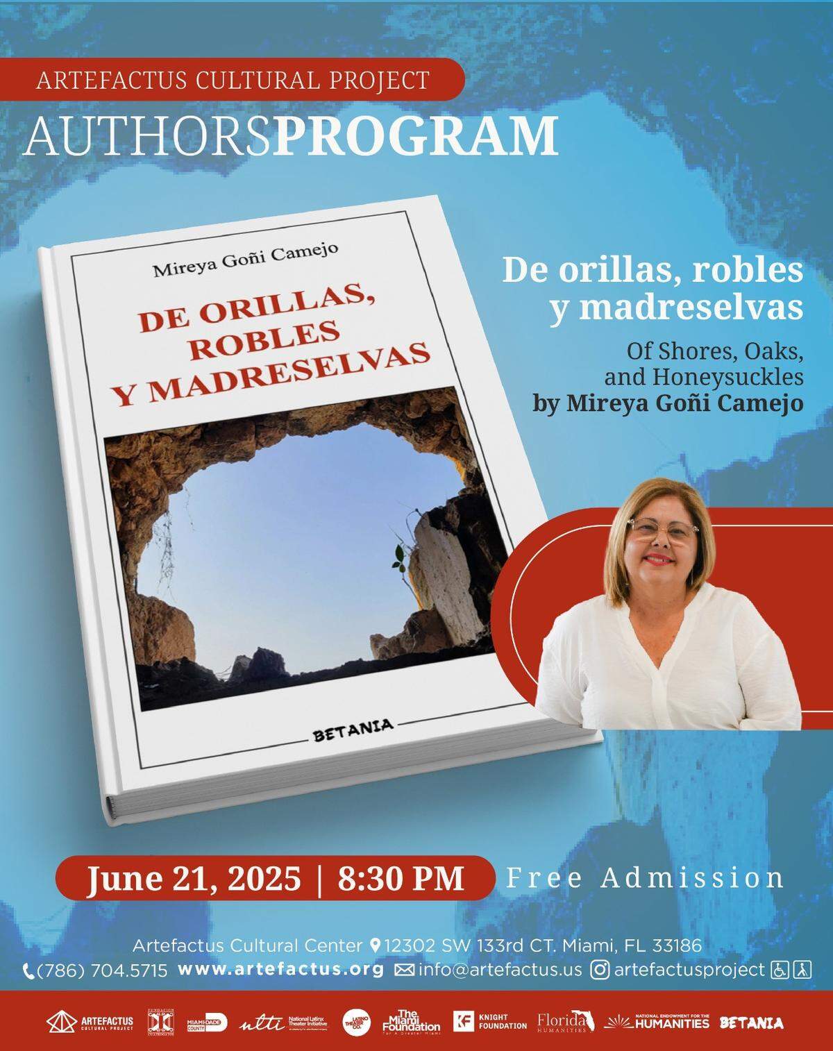 La escritora cubana, Mireya Goñi Camejo presenta “De orillas, robles y madreselvas” en Artefactus.