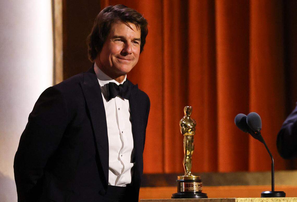 US actor producer Tom Cruise accepts his Honorary Academy Award on stage during the 16th Governors Awards at the Ray Dolby Ballroom at Ovation Hollywood in Los Angeles on November 16, 2025. (Photo by Michael Tran / AFP) (Photo by MICHAEL TRAN/AFP via Getty Images)          