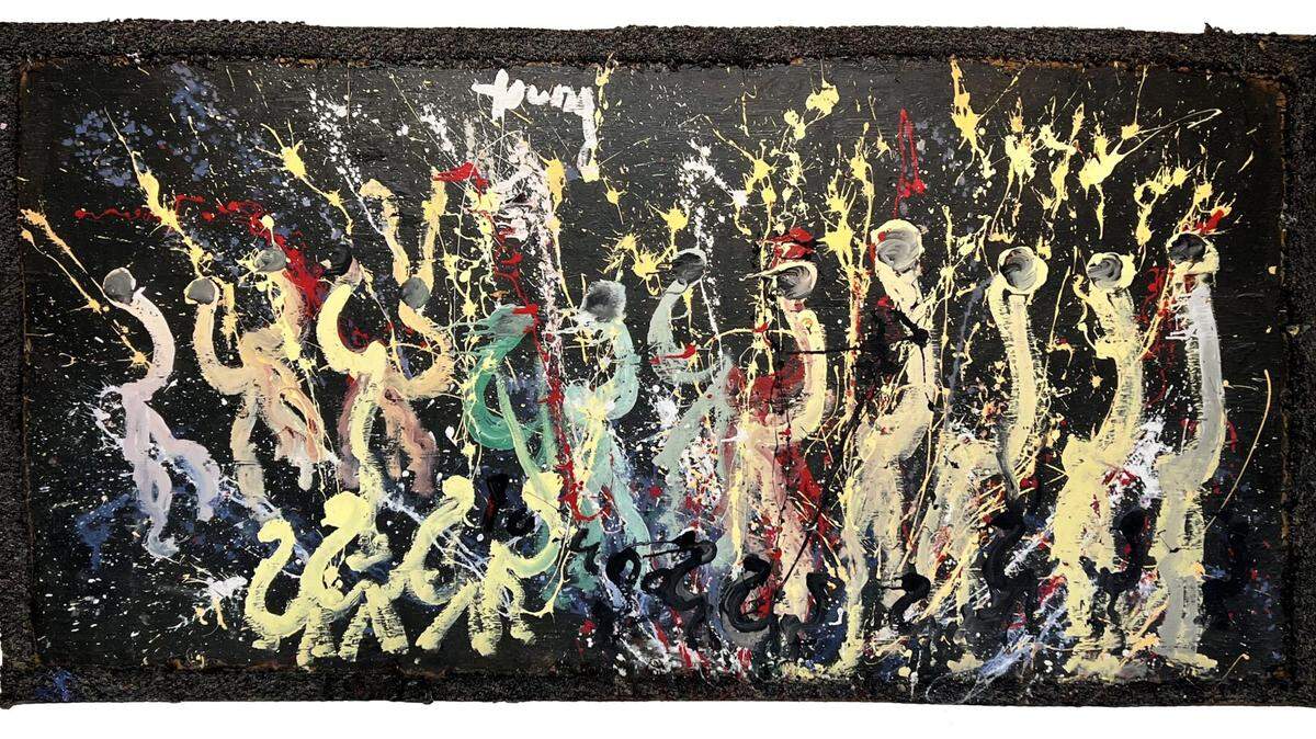 “My Respect to Pollock” (sin fecha), técnica mixta sobre madera, de Purvis Young.