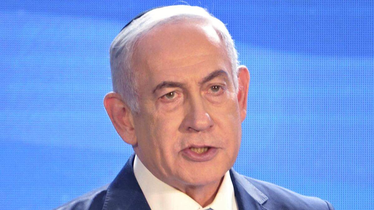 El primer ministro israelí, Benjamin Netanyahu, pronuncia un discurso en la colina Herzl en Jerusalén, Israel, el 4 de agosto de 2024. 