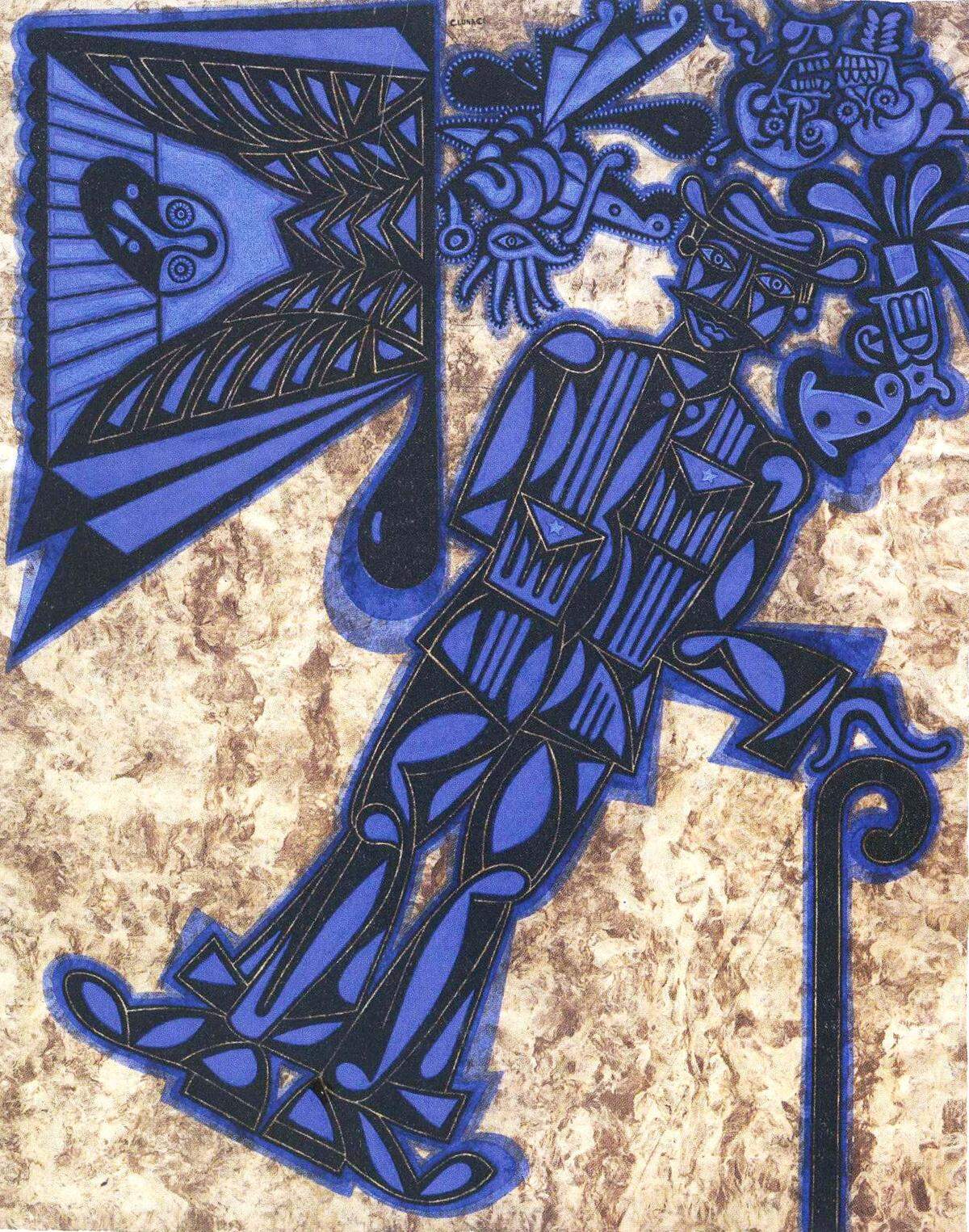 ‘La Consulta’, 2017, de Carlos Luna, gouache y carbón sobre papel amate, 59 x 47 pulgadas.