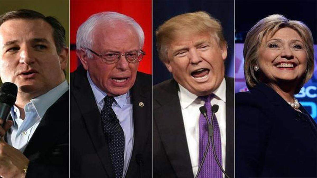 Los precandidatos presidenciales John Kasich, Ted Cruz, Bernie Sanders, Donald Trump y Hillary Clinton. 