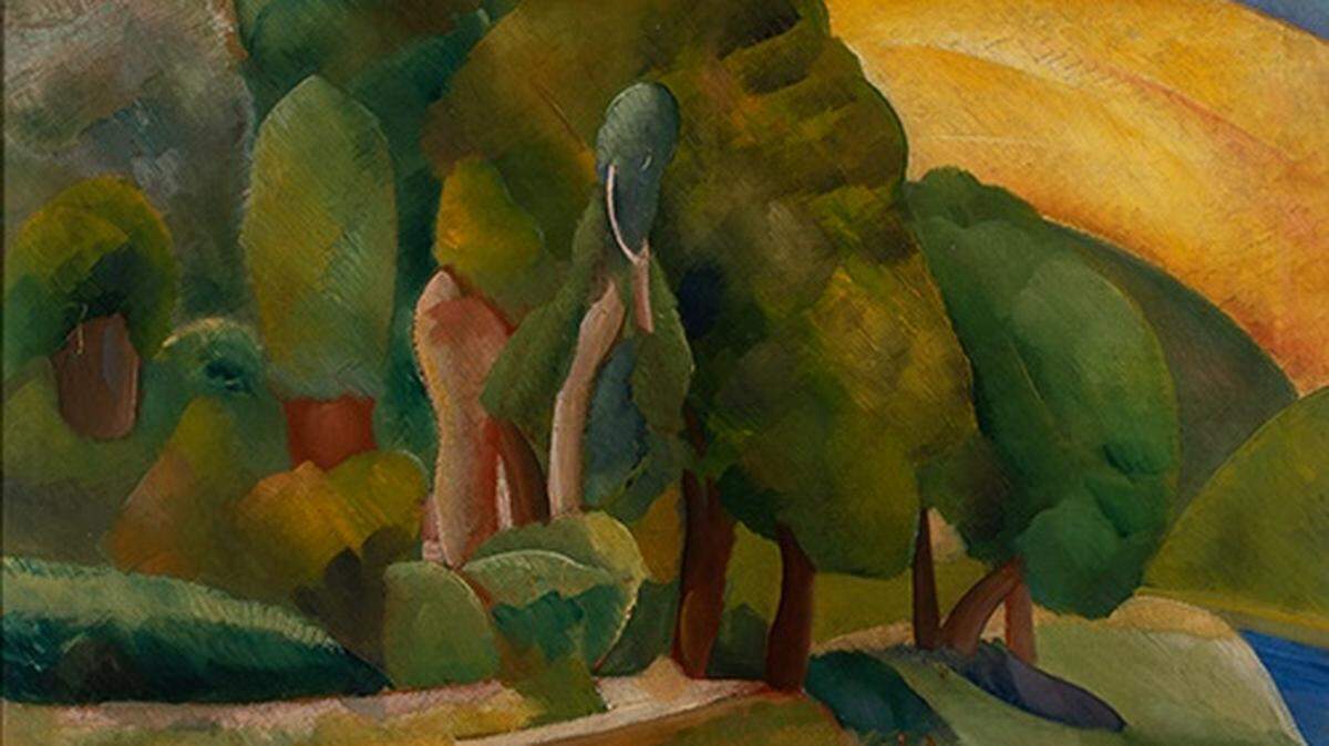‘Landscape with a Yellow Field’, prinicipios de 1920 de Boris Grigoriev. Ólero sobre lienzo,  21.1 x 25.1 pulgadas.