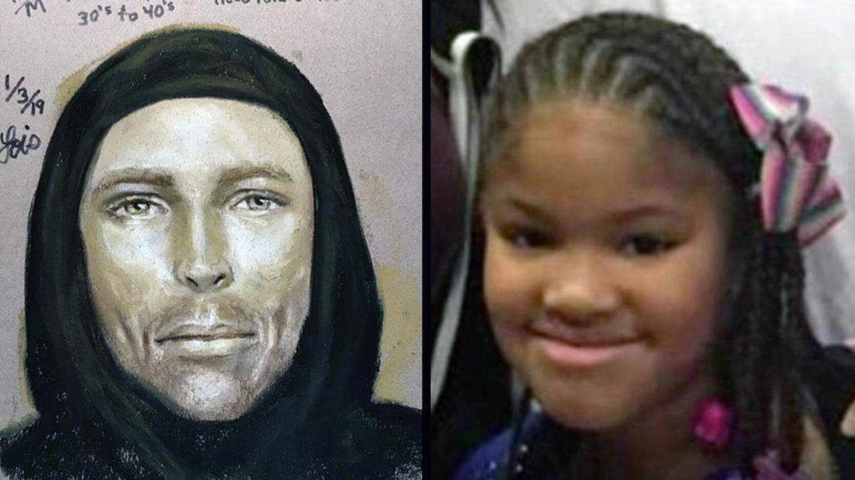 Retrato hablado del sospechoso de asesinar a la niña de 7 años, Jazmine Barnes.