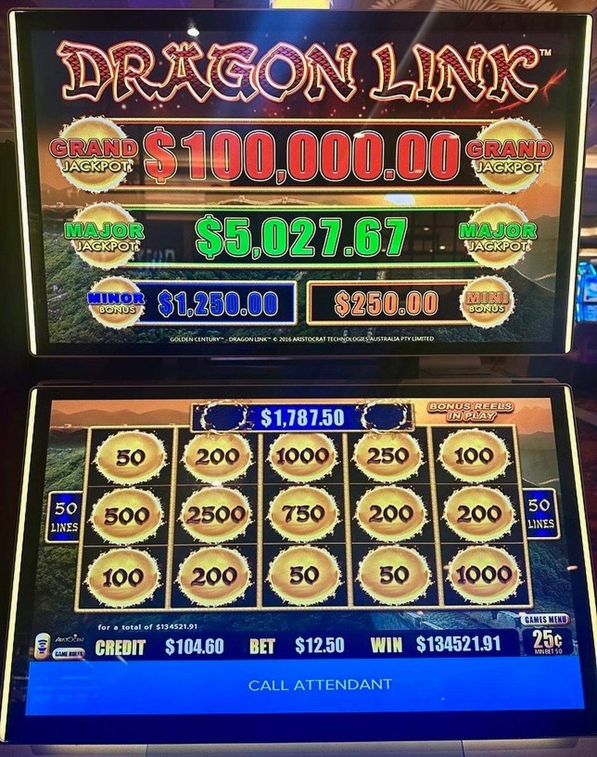 Un jugador apostó $12.50 en una máquina tragamonedas Dragon Link en el Seminole Hard Rock Hotel & Casino Tampa, y ganó un enorme premio.