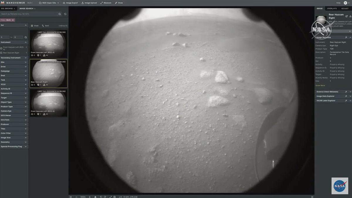 Imagen del 18 de febrero de 2021 que muestra una vista del planeta Marte, tomada por el robot Perseverance.