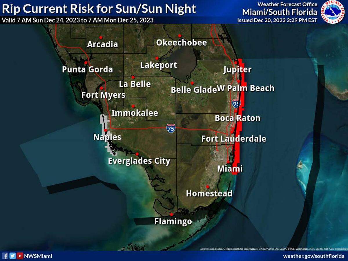 Se pronostica que un alto riesgo de corrientes de resaca hasta el domingo sería lo más destacado del pronóstico del tiempo del fin de semana para el sur de la Florida.
