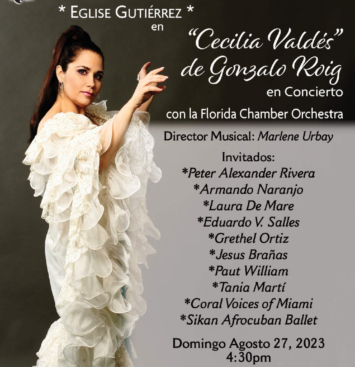 “Cecilia Valdés” de Gonzalo Roig con la Florida Chamber Orchestra en el Miami Dade County Auditorium.