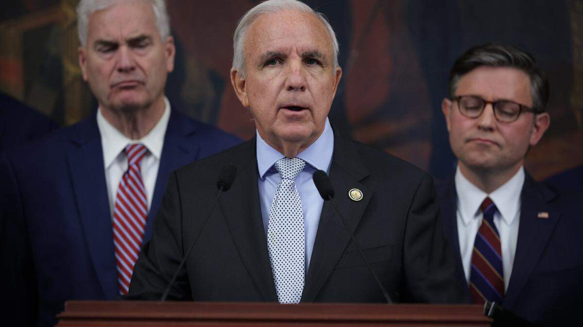 WASHINGTON, DC - NOVEMBER 06: U.S. Rep. Carlos Gimenez (R-FL) speaks during a news conference with the House Republican leadership on reopening the government at the U.S. Capitol on November 6, 2025 in Washington, DC. Today marks Day 37 of the government shutdown. (Photo by Alex Wong/Getty Images)