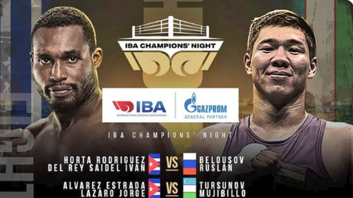 Cartelera de la Noche de Campeones de la IBA que se celebrará este martes por la noche en el coliseo de la Ciudad Deportiva de La Habana, Cuba.