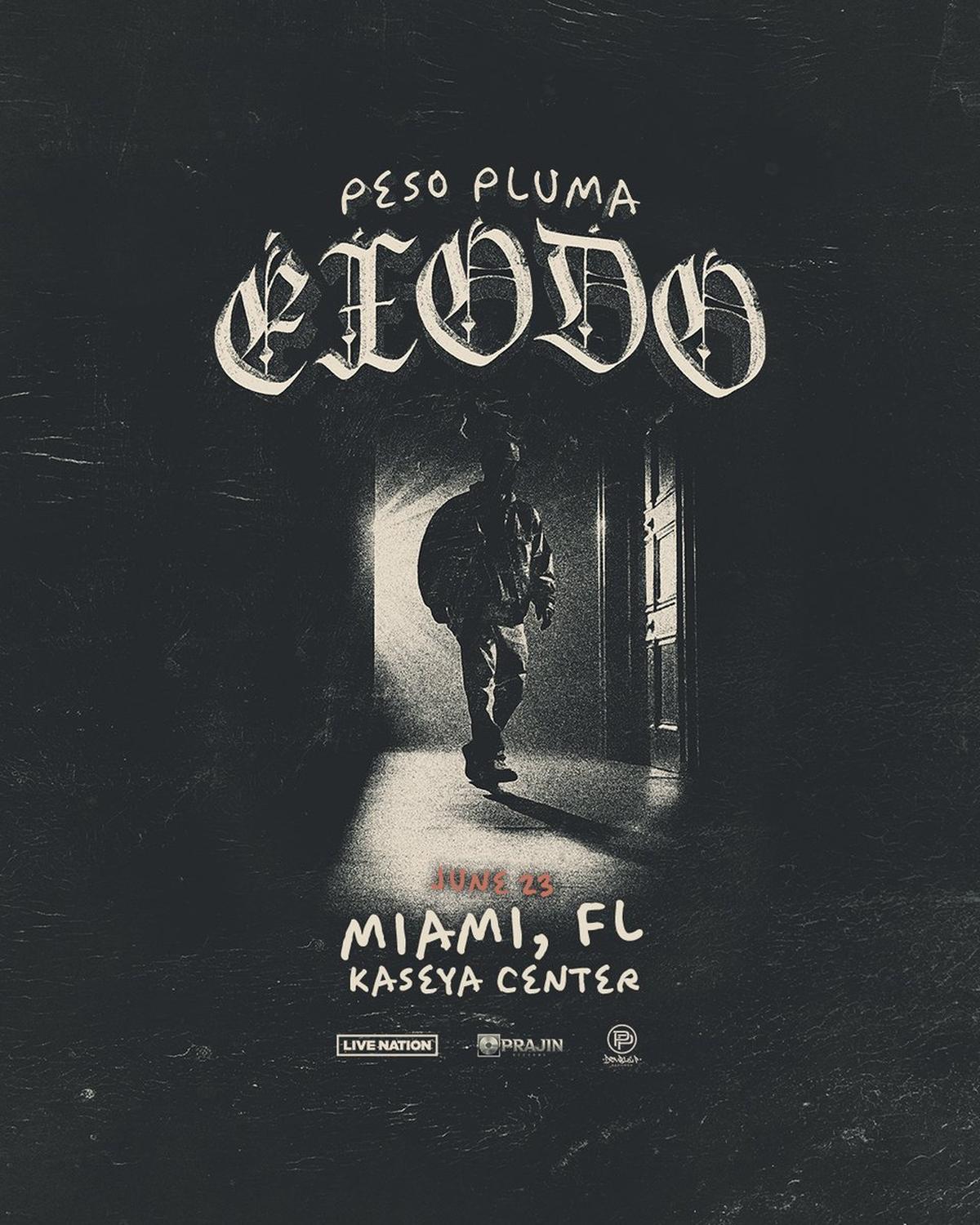 Peso Pluma, ‘Éxodo’ Tour en el Kaseya Center de Miami el 17 de octubre.
