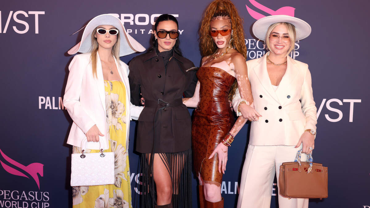 Lele Pons, Isabela Grutman, Winnie Harlow y María Zulay Salaues en el Pegasus World Cup 2025 en el Gulfstream Park el 25 de Enero, 2025 en Hallandale, Florida.