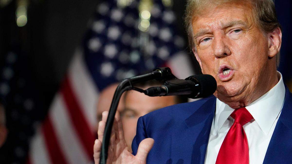 Former President Donald Trump is pictured at a news conference in Grand Rapids, Michigan, last month.