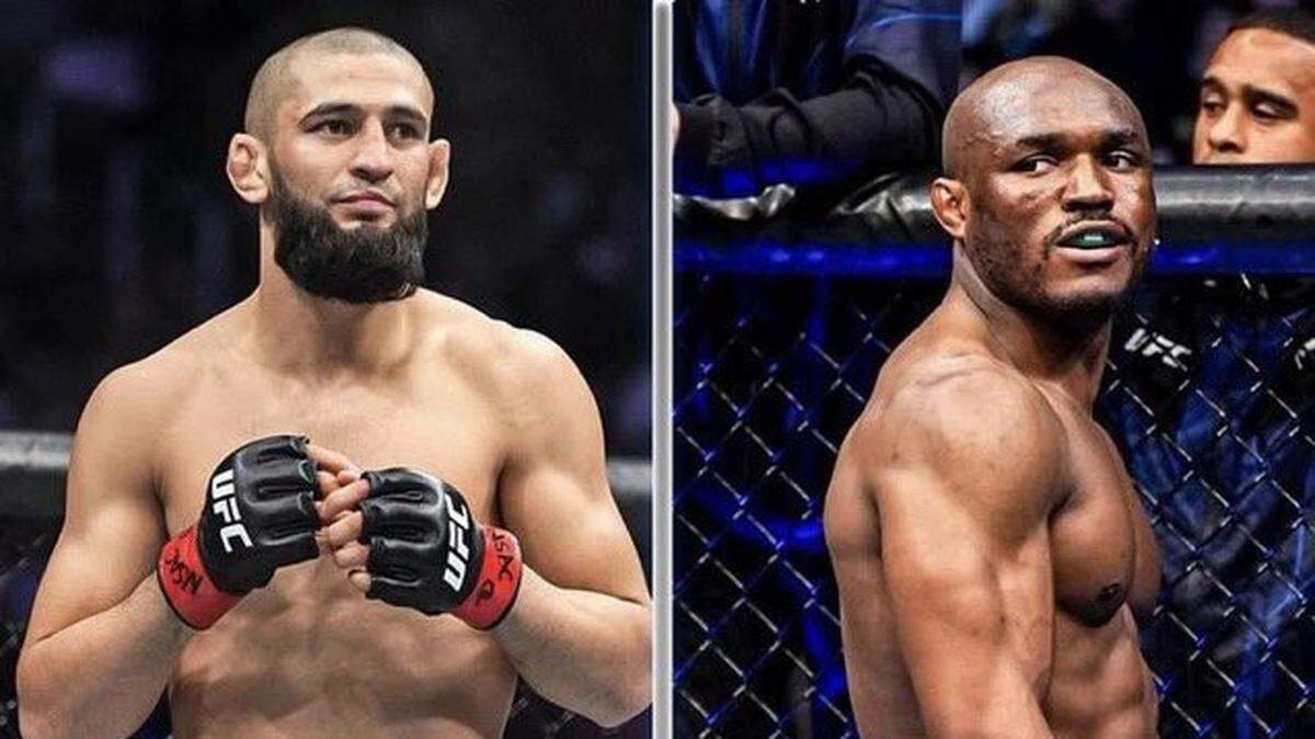 Khamzat Chimaev (izq.) enfrentará a Kamaru Usman en el evento coestelar de la UFC 294 de Abu Dhabi. 