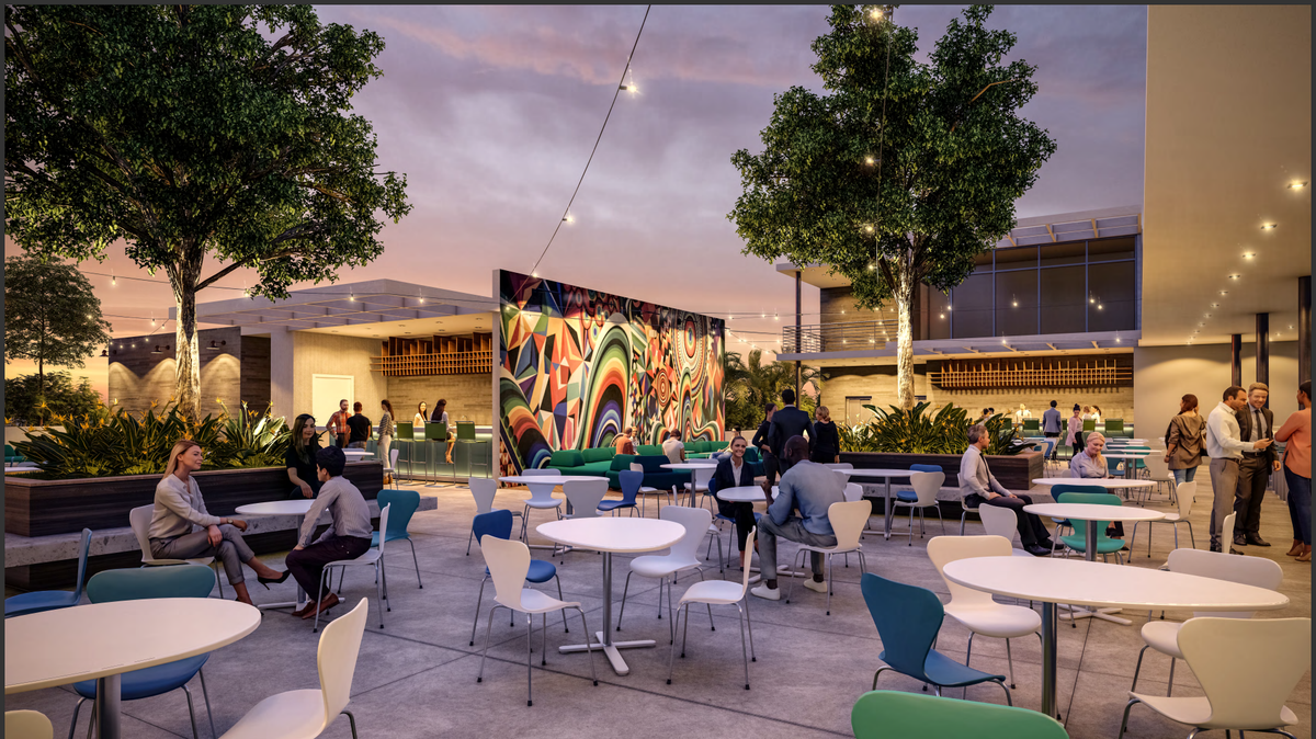 Rendering of Prestige Building Companies, a company creating an entertainment district that promises to revitalize the Amelia District with the Amelia Live project, which will offer restaurants, bars, shops and an art gallery.