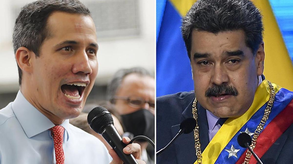 Juan Guaidó, el líder de la Asamblea Nacional de Venezuela que dice que también es el presidente interino del país, da una conferencia de prensa en Caracas, Venezuela el 7 de diciembre de 2020, izquierda, y el presidente venezolano Nicolás Maduro habla en Caracas, Venezuela el 7 de enero de 2020. AP / Ariana Cubillos y Matias Delacroix. Archivo
