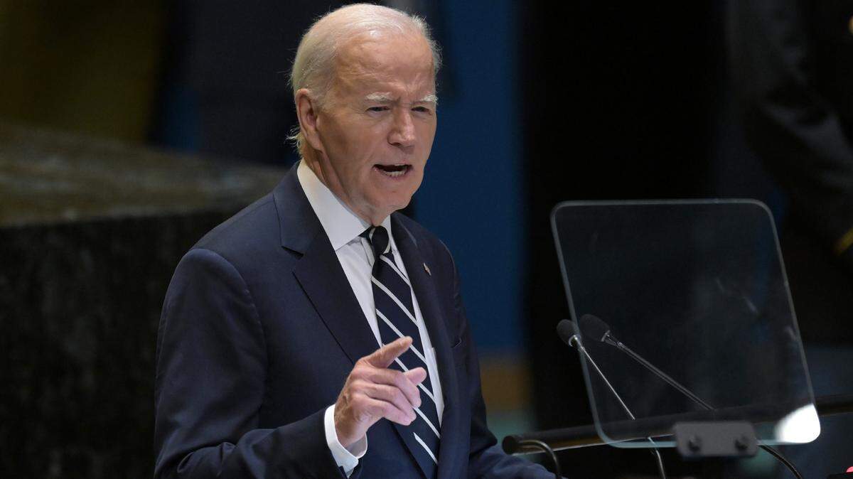 U.S. President Joe Biden addresses the United Nations Headquarters during the the 79th General Assembly (UNGA), New York, September 24, 2024.  (Photo by Anthony Behar/Sipa USA)