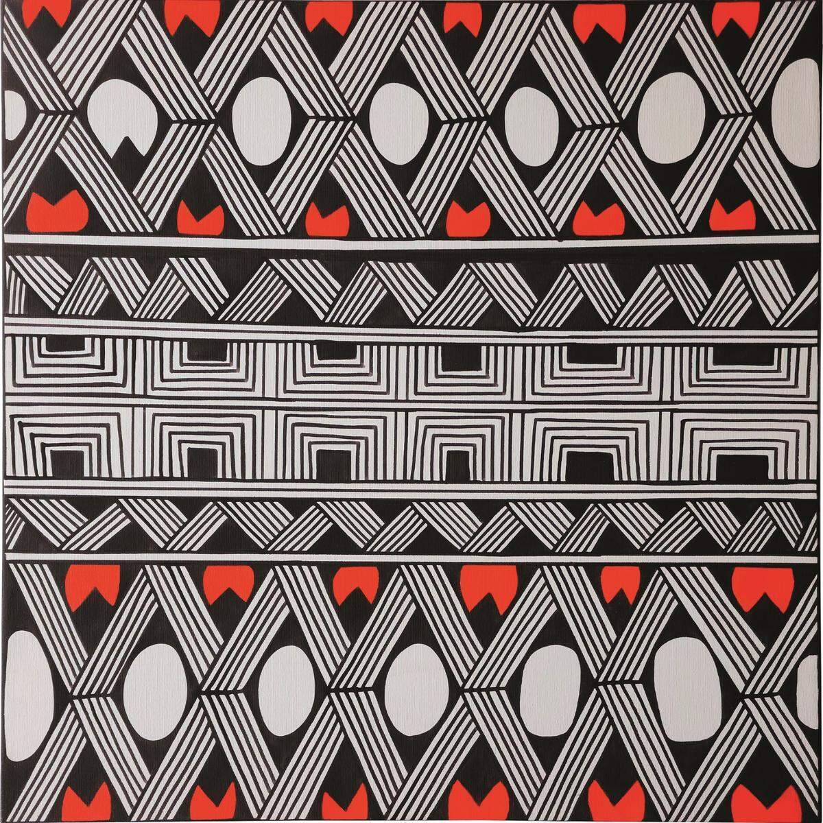 Sin título, 2022, de Waxamani Mehinako. Pintura sobre lienzo, 26.9 x 26.9 pulgadas (68.5 x 68.5 cm.) Colección privada.