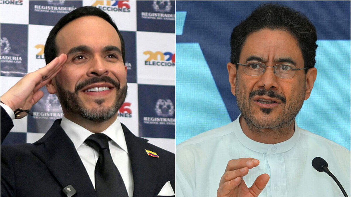 Los colombianos votarán para presidente este domingo 21 de junio de 2026 entre el abogado ultraderechista Abelardo de la Espriella (izq.), un admirador del presidente Donald Trump, e Iván Cepeda, aliado del izquierdista presidente Gustavo Petro.
