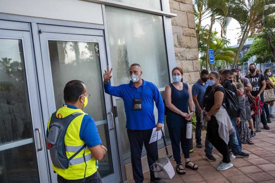 Amid the throes of the pandemic, Puerto Ricans lined up for unemployment benefits on June 12, 2020.