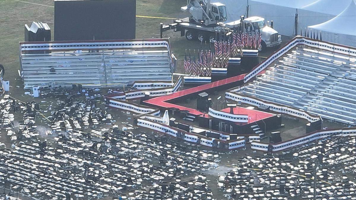 El recinto ferial Butler Farm donde le dispararon al ex presidente Donald Trump el domingo 13 de julio de 2024. Esta vista mira hacia el este desde el estacionamiento principal para espectadores el 14 de julio de 2024, en Butler, PA.