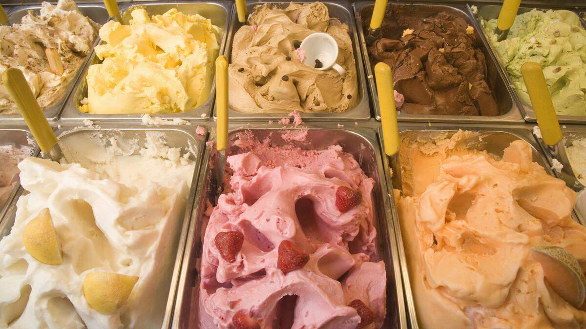 italian ice cream, gelato display