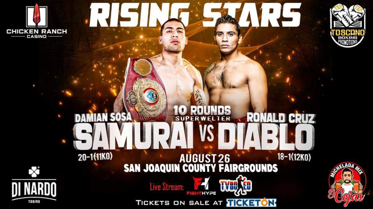 Damián Sosa enfrentará a Ronald Cruz este viernes 26 de agosto en el San Joaquín County Fairgrounds de Stockton, California.