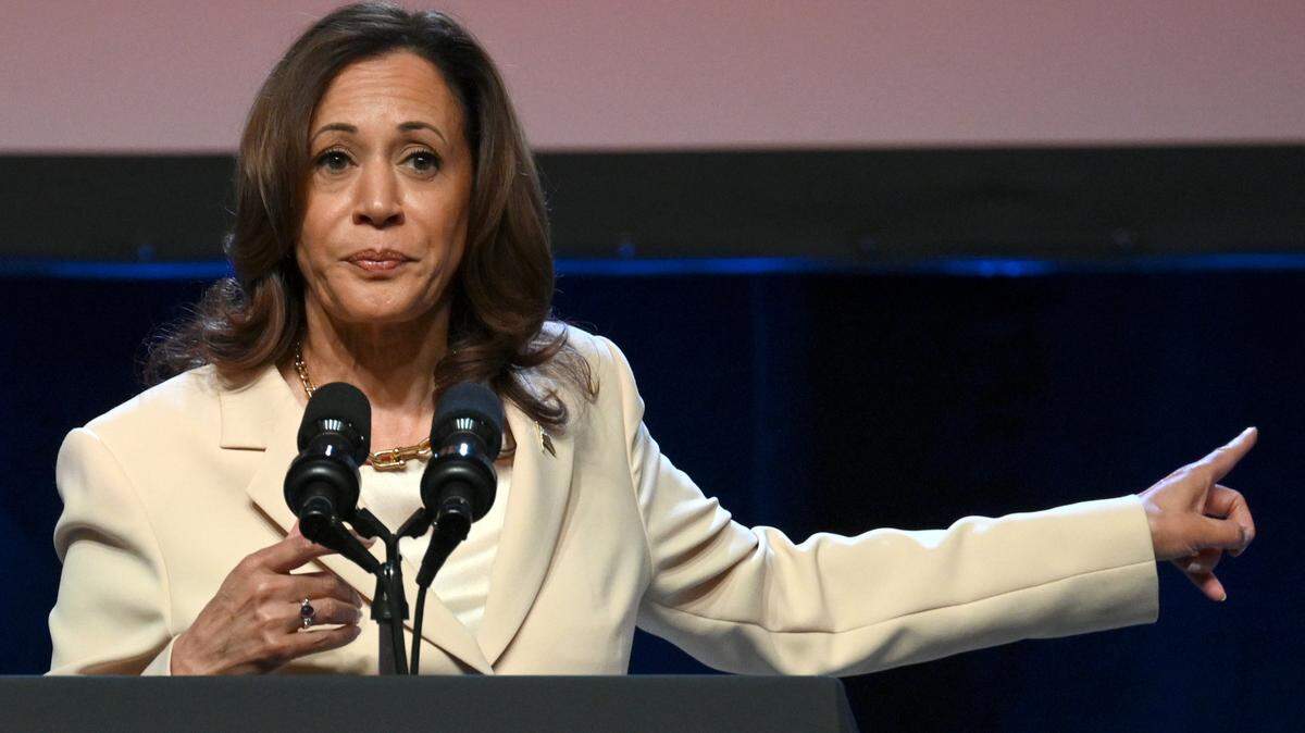 Vice President of the United States Kamala Harris speaks at the 2024 UNITE HERE International Union Convention at the Hilton Hotel, New York, NY, June 21, 2024. (Photo by Anthony Behar/Sipa USA)