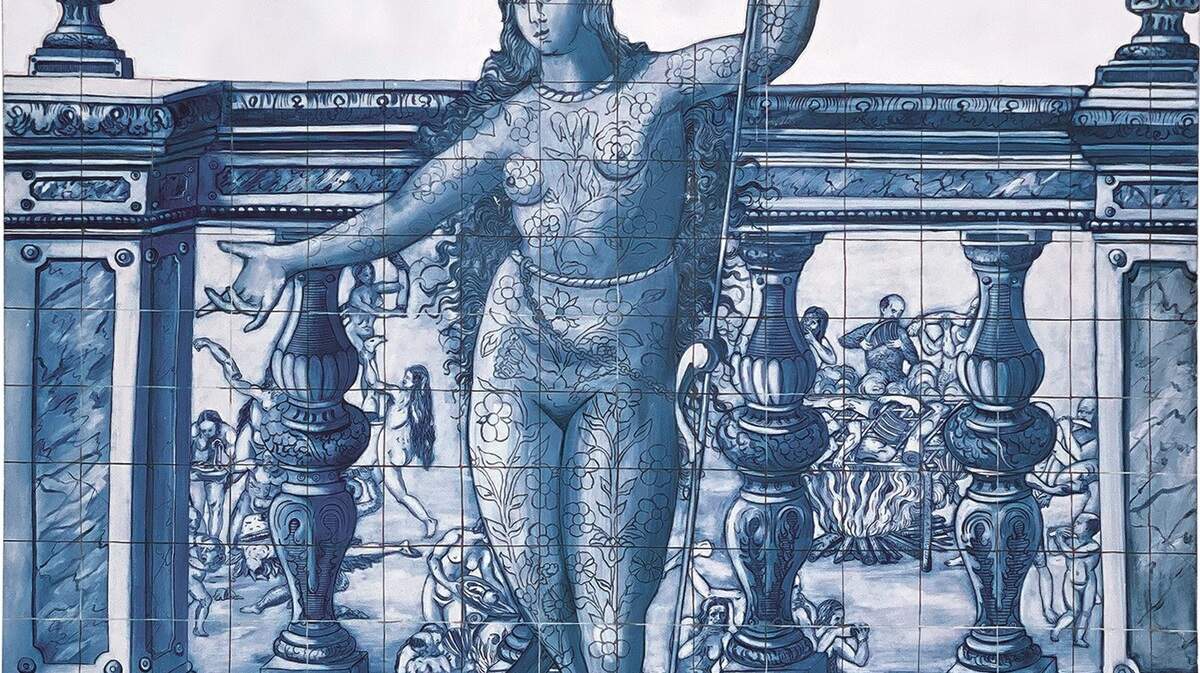 ‘Figura de convite’ (Entrance Figure), 1997, de Adriana Varejao, óleo sobre lienzo, 78.7 x 78.7 pulgadas. Colección privada.