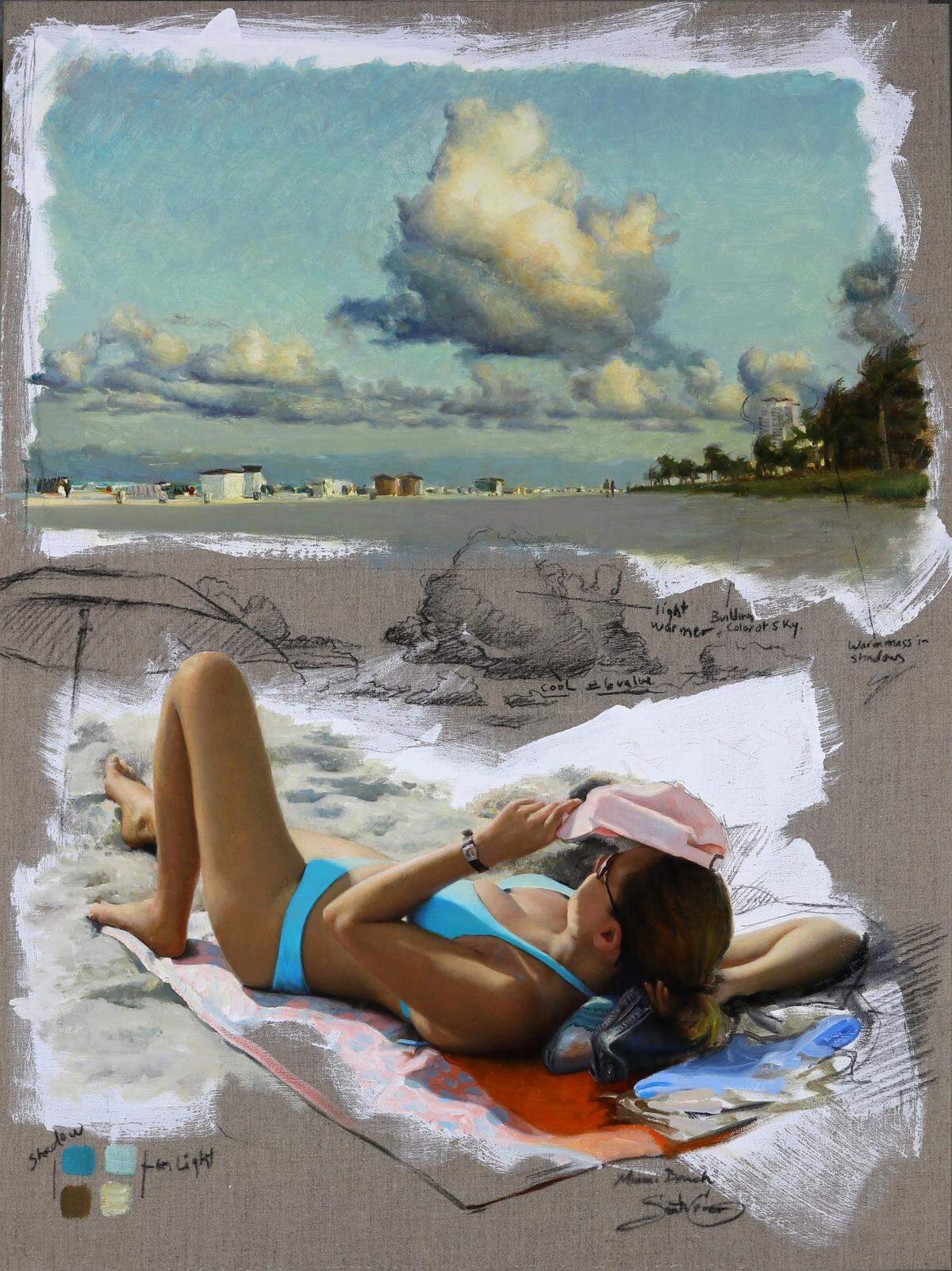 ‘Miami Beach’, 2019, de César Santos, óleo sobre lino, 35 x 26 pulgadas.