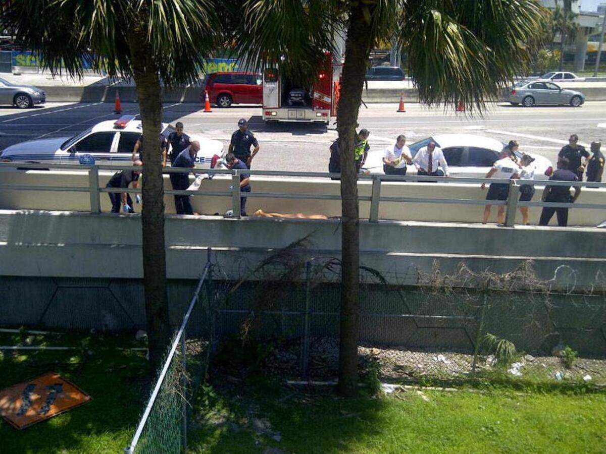 El lugar de un crimen horrendo ocurrido en el viaducto MacArthur, que conecta el centro de Miami con Watson Island y Miami Beach, después de que un atacante llamado Rudy Eugene golpeó y se comió gran parte del rostro del indigente Ronald Poppo.