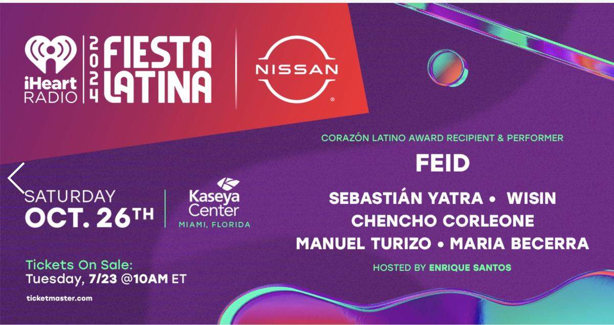 Feid recibirá el premio iHeartRadio Corazón Latino en el evento iHeartRadio Fiesta Latina 2024