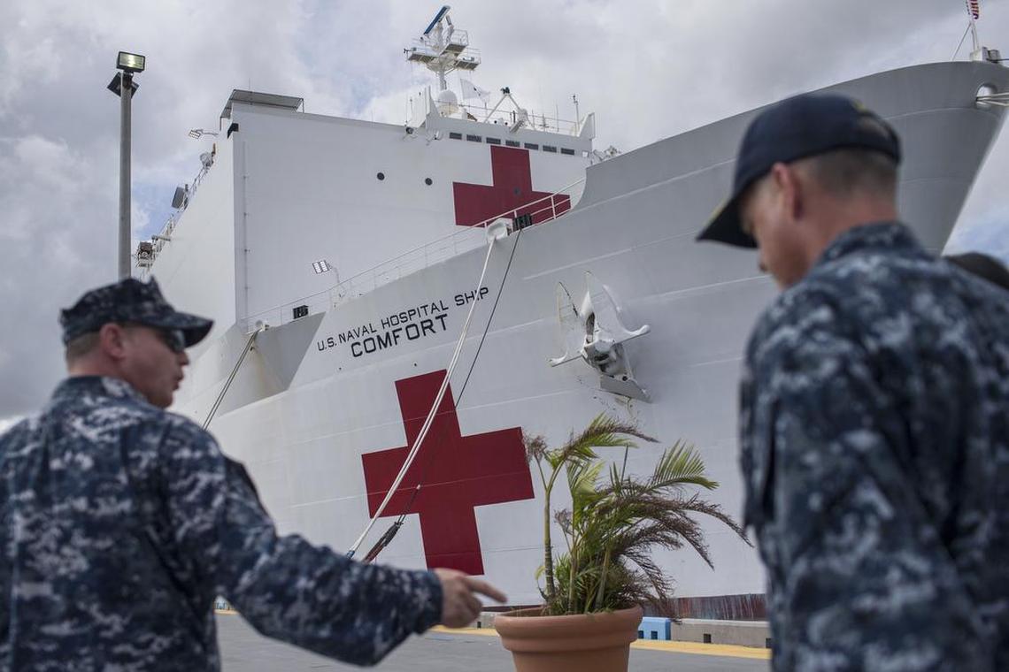 The USNS Comfort in San Juan, Puerto Rico, on Nov. 10, 2017. New York Gov. Andrew Cuomo said President Donald Trump had agreed to dispatch a 1,000-bed hospital ship to New York Harbor as the state struggles to deal with a stark jump in coronavirus cases.