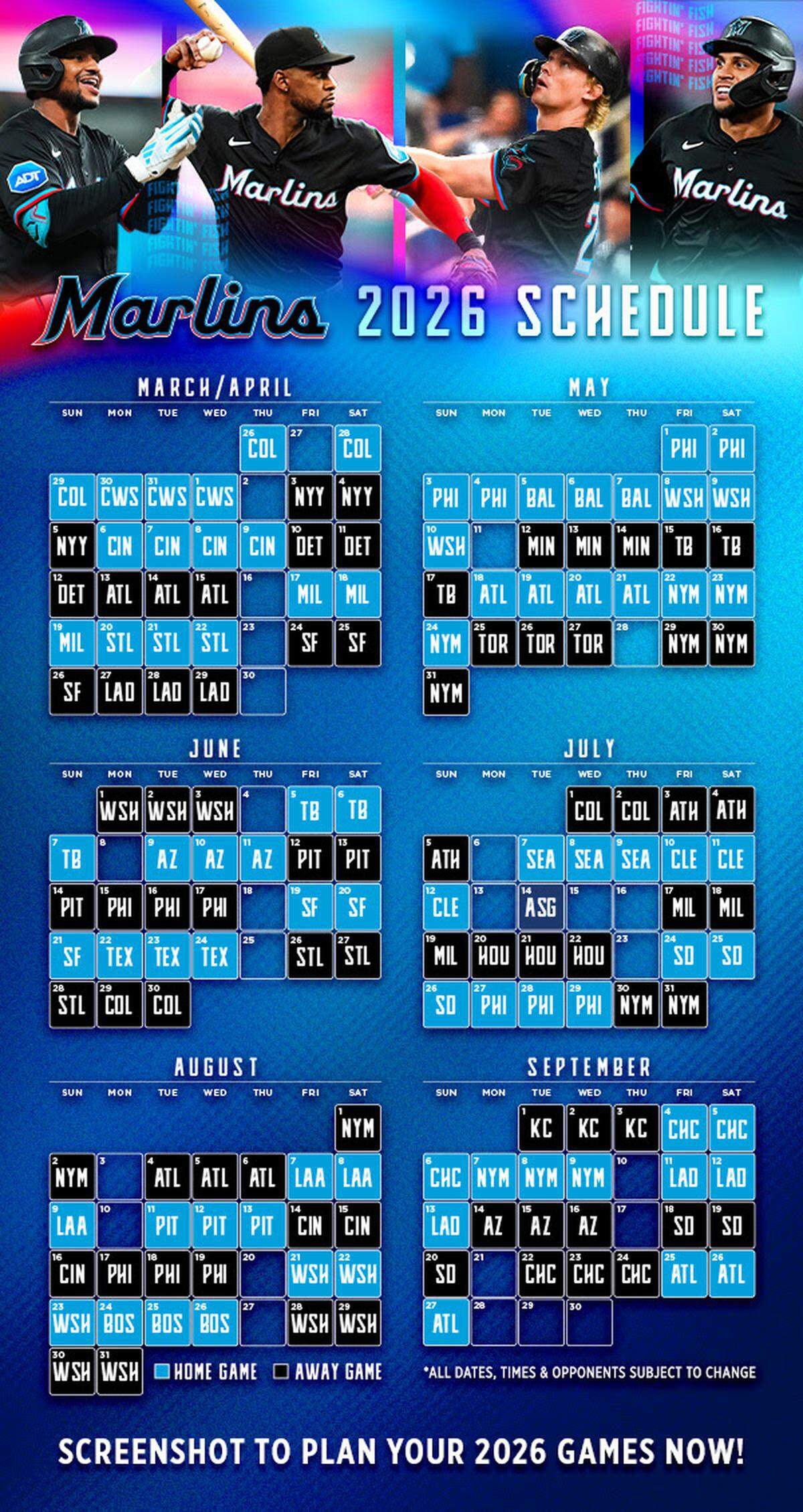 Calendario de los Marlins para la temporada 2026.