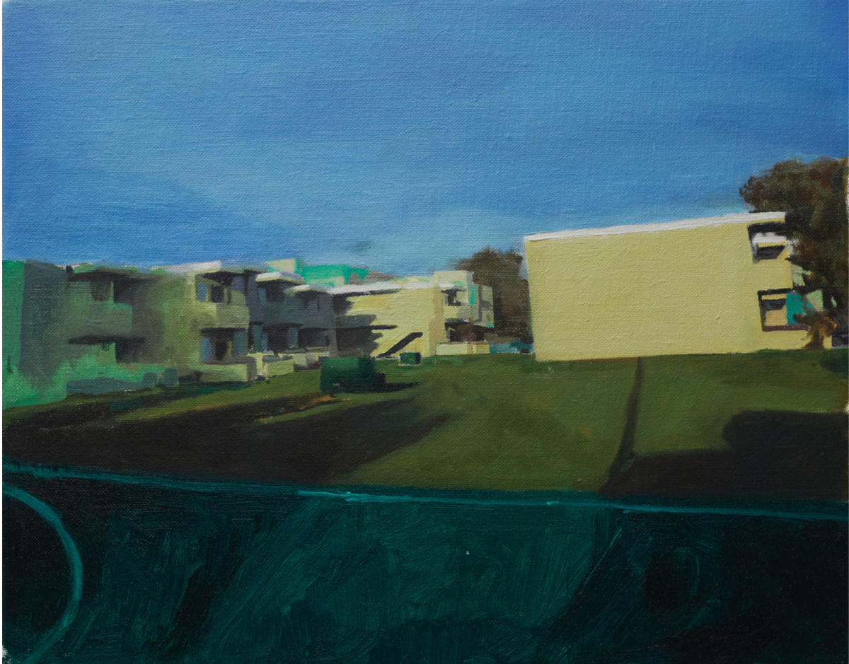 “Rainbow Village”, 2020, de Reginald O’Neal. Oil on canvas 16 x 20.