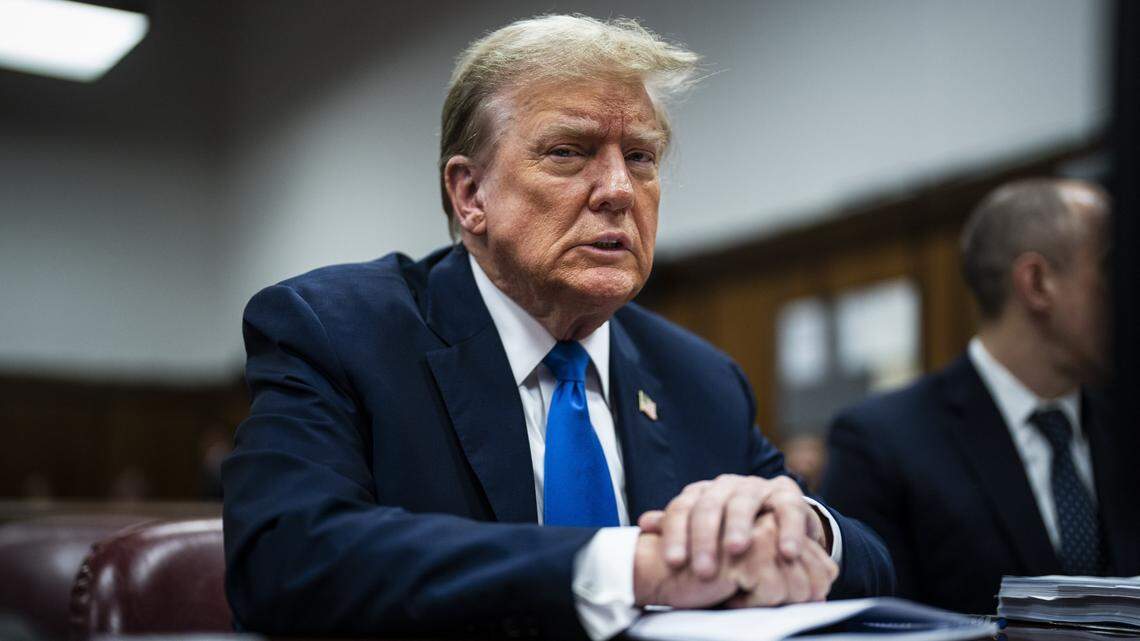 Ex-President Donald Trump, seen during his trial in Manhattan, New York, on April 18, 2024.