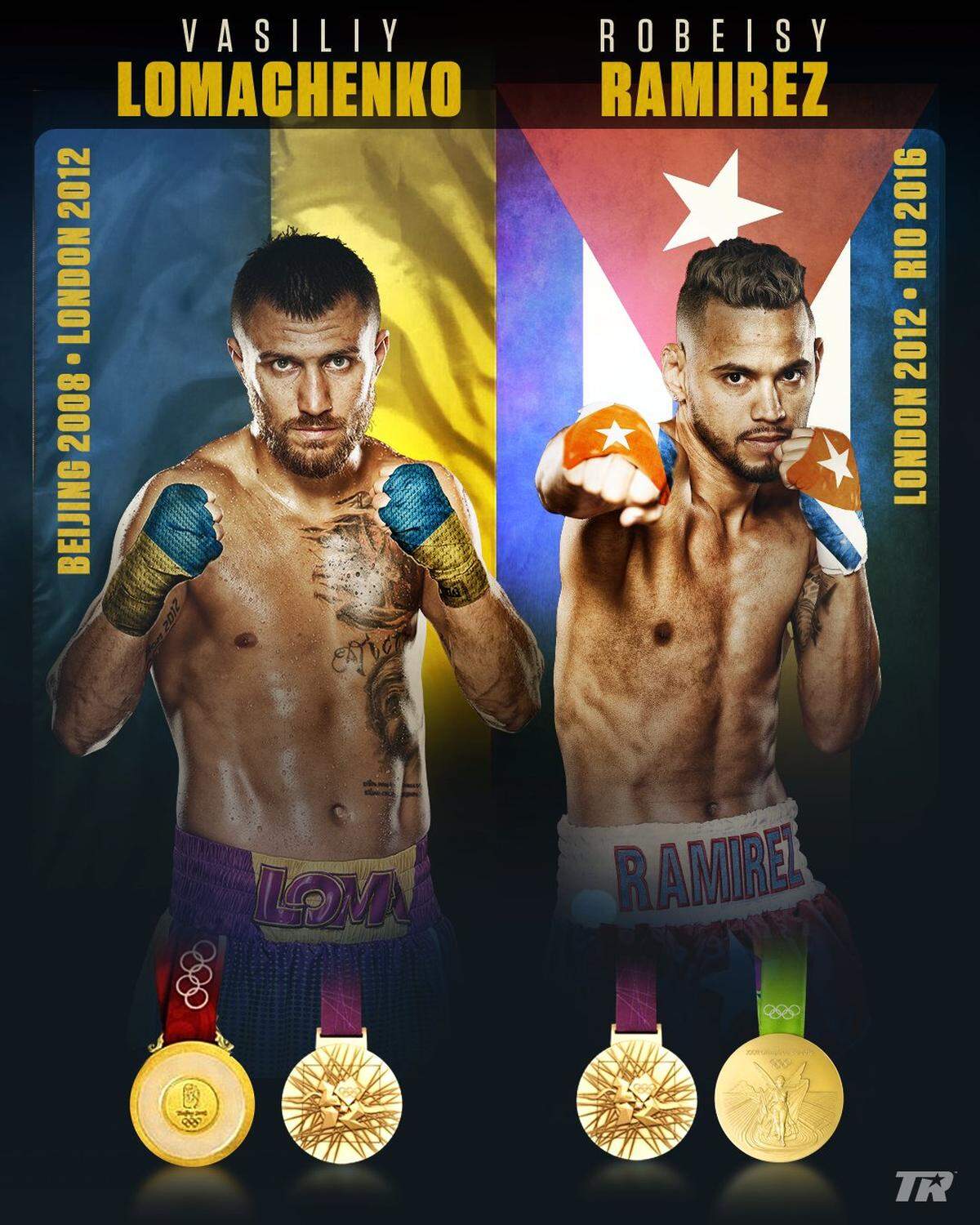 Vasyl Lomachenko (izq.) y Robeisy Ramírez estarán en la cartelera del 29 de octubre de 2022 en Nueva York.