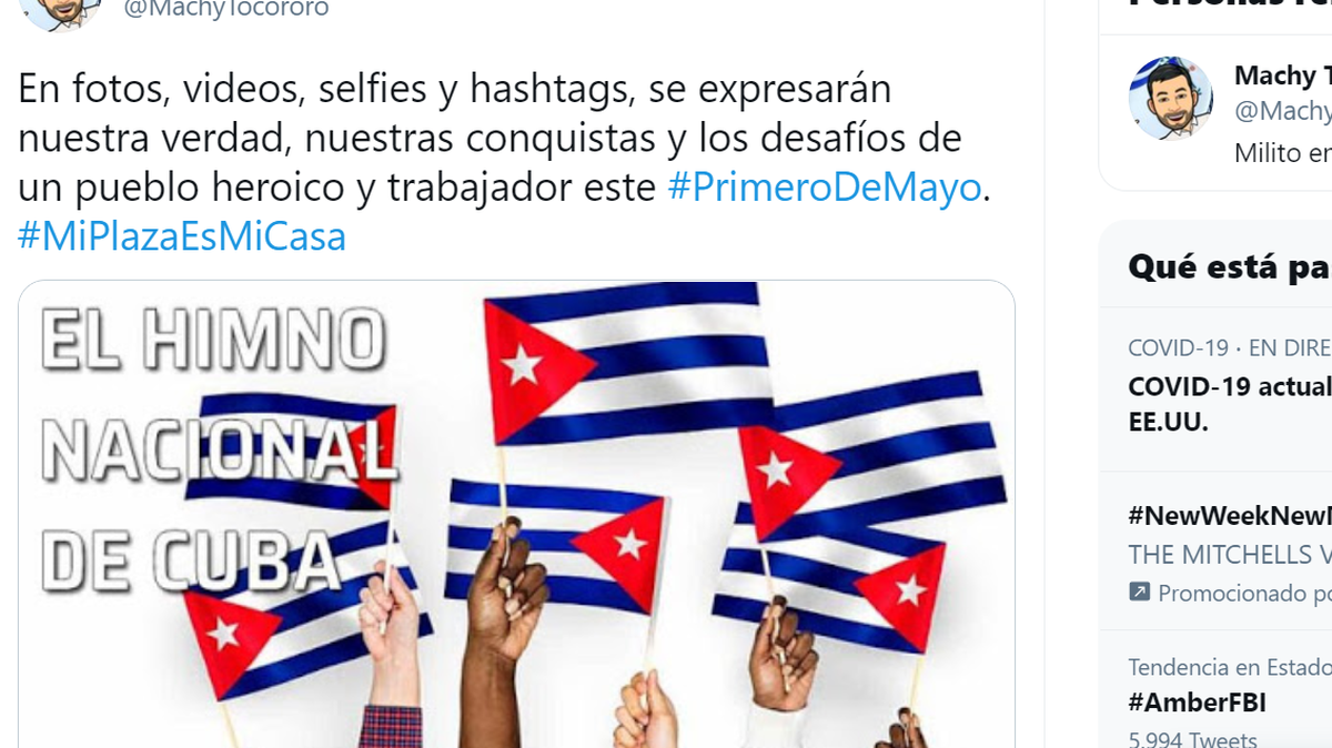 Captura de un tuit con propaganda de Cuba.